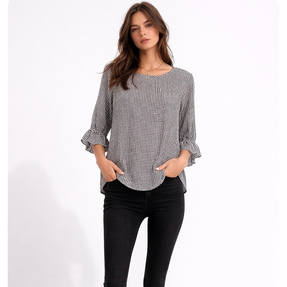 Women's Black and White Gingham Top